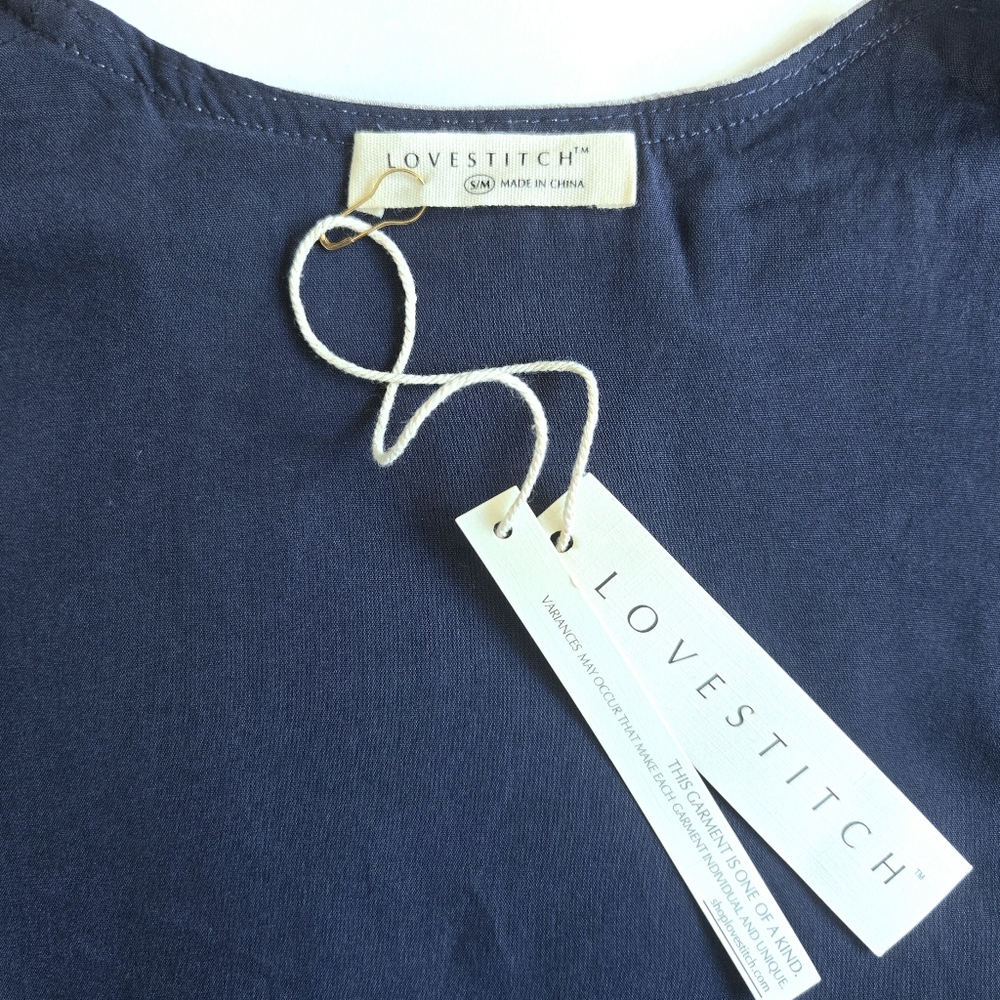 Lovestitch Linen Carmel Kimono Top Embroidered Flowy Navy Grey Cardigan Cover Up - Picture 4 of 7